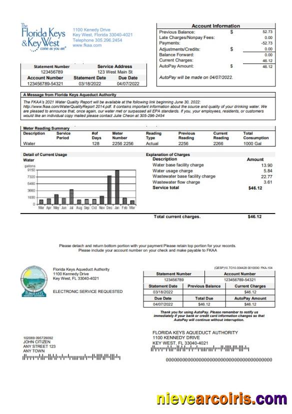 USA Florida Florida Keys utility bill